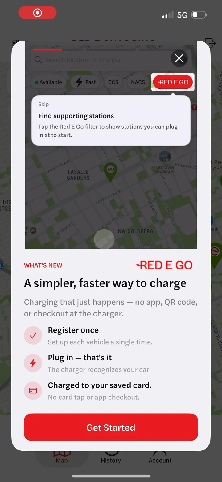 Open the Red E app and tap the RED E GO filter at the top of the map to show only stations that support Red E Go.