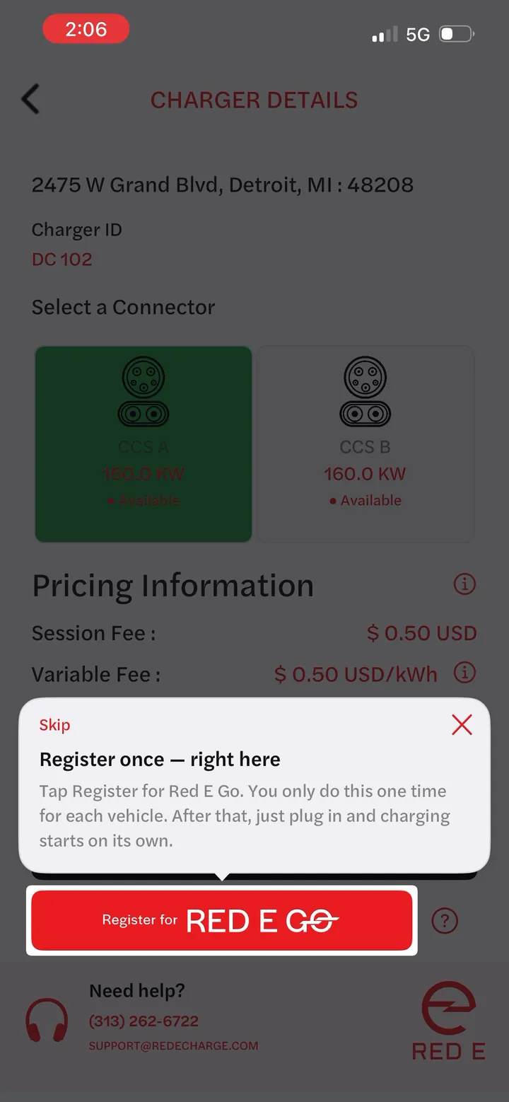 Tap Register for RED E GO. You only do this once for each vehicle.